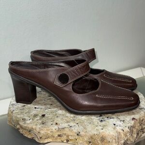 Aerosoles Sugar Snap Brown Leather Square Toe Slip On Mules Women’s Size 9 M